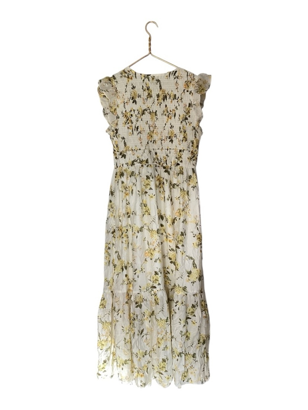 Joie Green & White Floral Smocked Maxi Boho Cottage Summer Dress L